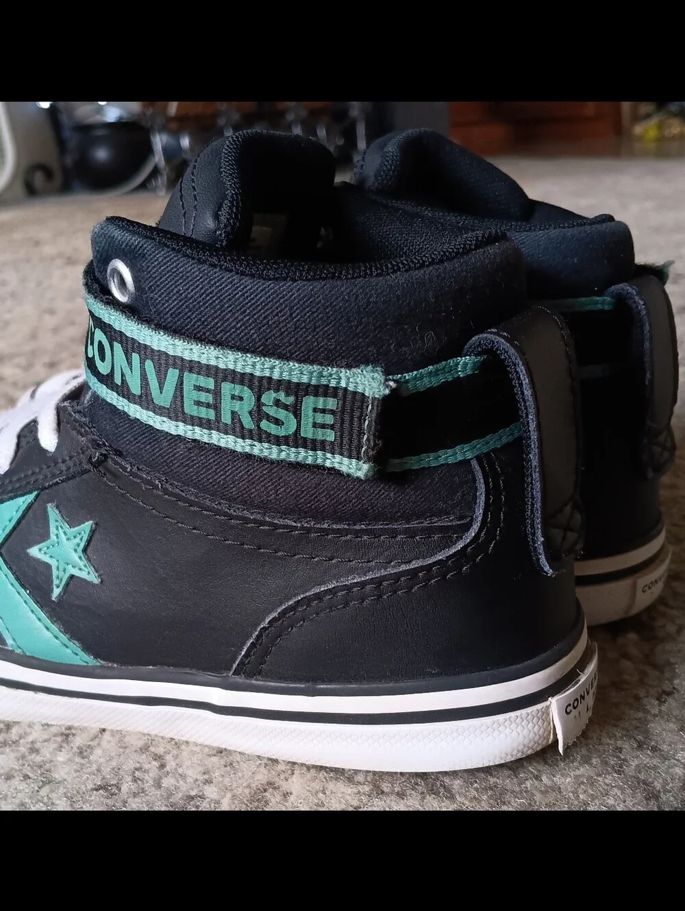 🖤 Converse Star Player Mid Leather Youth Kids Boys 3 Black Teal Sneakers Shoes